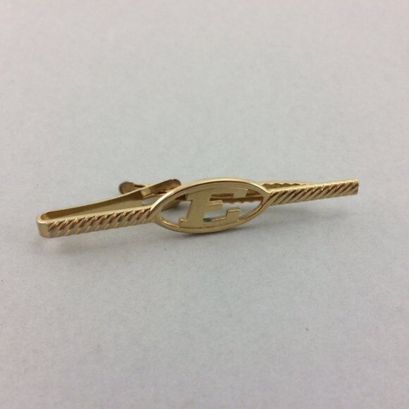 Vintage Tie Bar Clip Initial Letter E Signed Swank Gold Tone Long - Picture 3 of 15